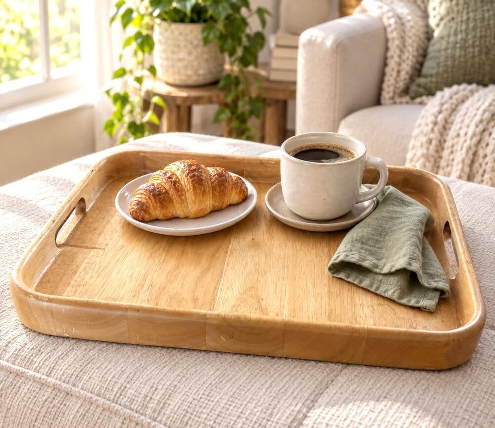 Vintage Studio Nova Thailand Wood Serving Tray MCM Blonde Wood Handles 17.5"